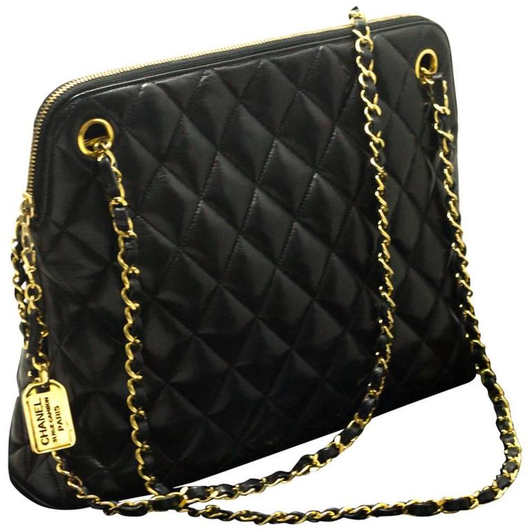 CHANEL Double Chain Shoulder Bag Black Quilted Lambskin Leather For Sale at 1stdibs