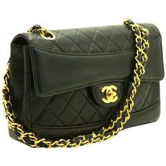 CHANEL Single Flap Chain Shoulder Bag Black Quilted Lambskin 