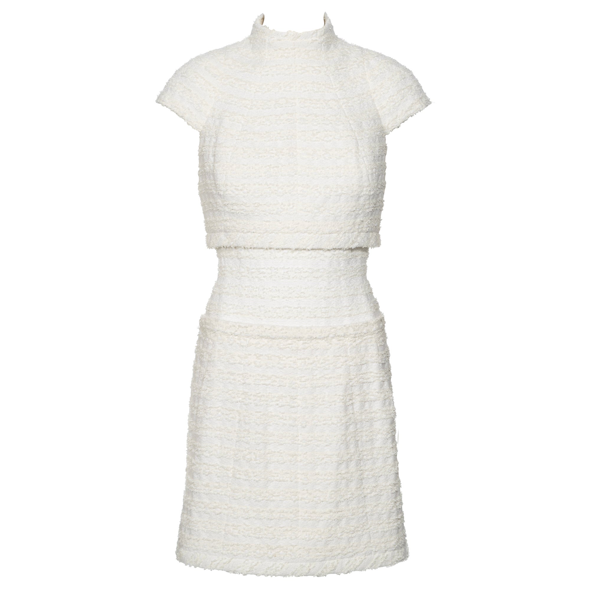 Chanel by Karl Lagerfeld Haute Couture White Bouclé Corseted Skirt Suit, ss 2014 For Sale