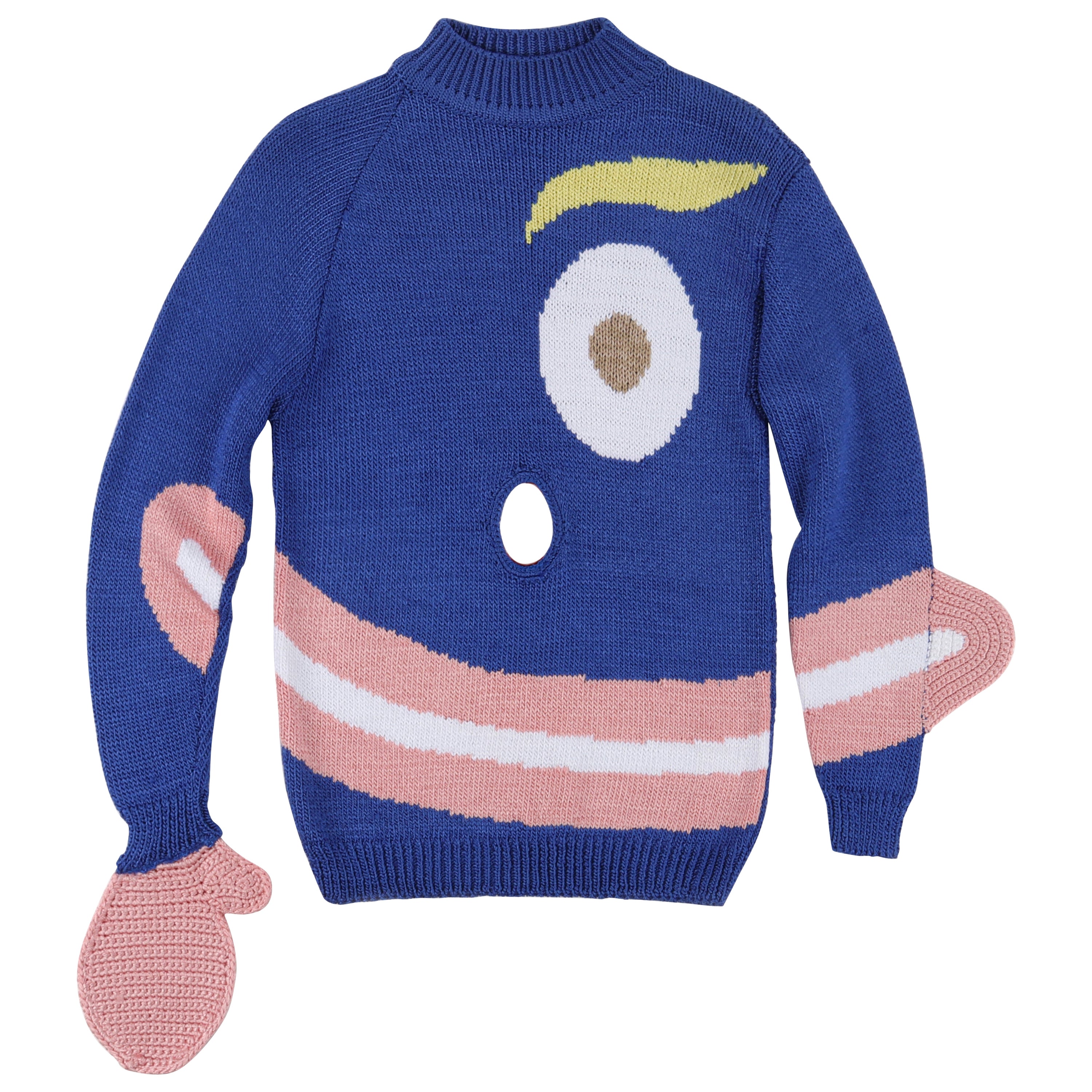 SURVIVAL OF THE FASHIONEST S/S 2020 Blue Knit Smiley Face Pullover Sweater Top S For Sale