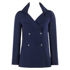Vintage COURREGES PARIS c.1970's Vtg Navy Blue Wool Double Breasted Blazer Jacket 