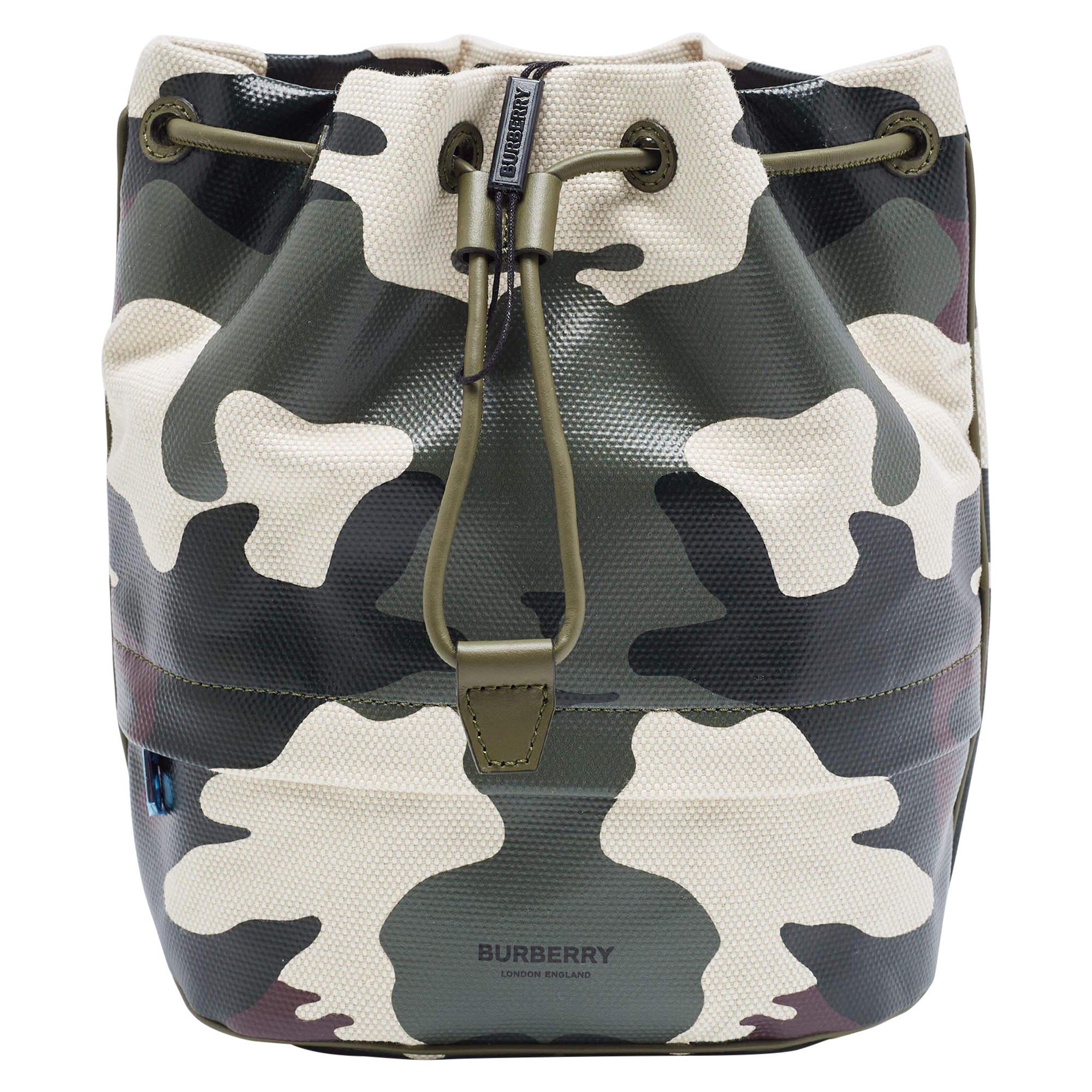 Burberry Green Camouflage Coated and Canvas Phoebe Drawstring Pouch