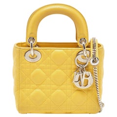 Dior Yellow Cannage Leather Mini Chain Lady Dior Tote
