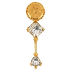 Retro Dior Brooch in Gold-Plated Metal with Two Big Rhinestones