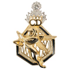Dior Brooch Pegasus in Enameled Gold-Plated Metal with Rhinestones