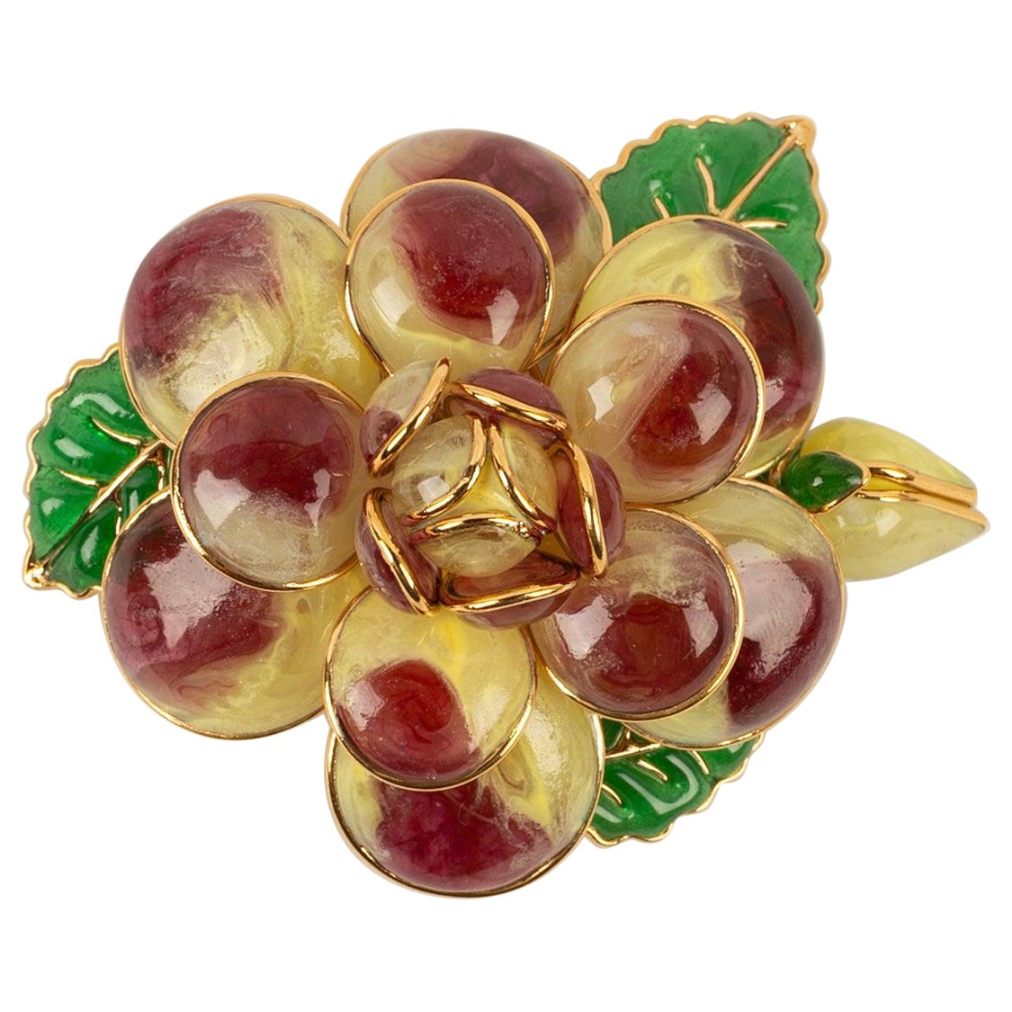 Augustine Flower Brooch / Pendant in Yellow and Red Tones For Sale