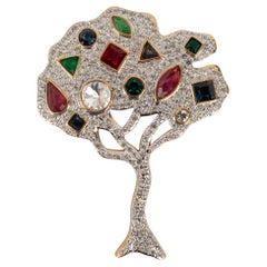Valentino "Tree" Brooch in Gold-Plated Metal with Rhinestones