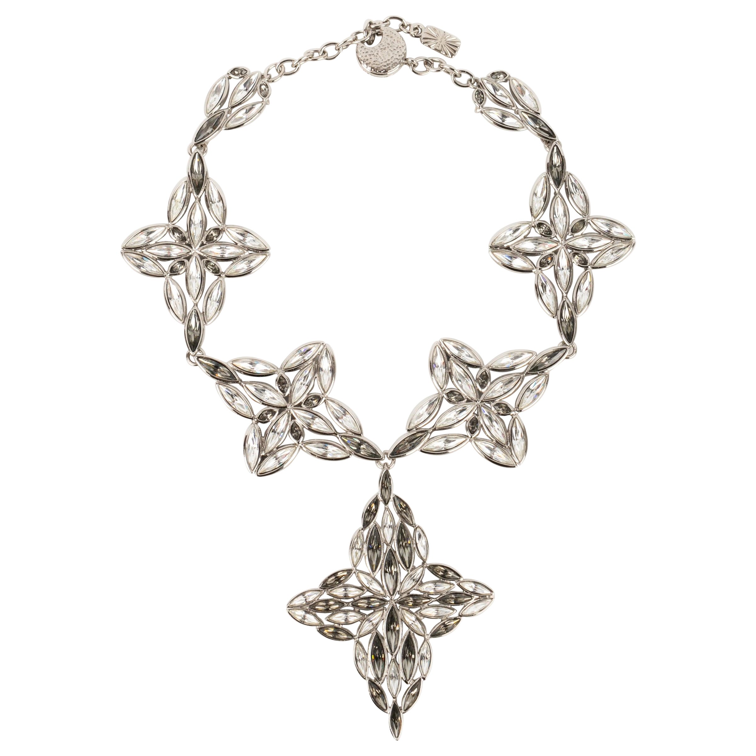 Yves Saint Laurent Silvery Metal Necklace with Rhinestones For Sale