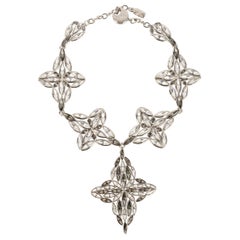 Yves Saint Laurent Silvery Metal Necklace with Rhinestones