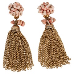 Retro Paco Rabanne Golden Metal Earrings with Pale Pink Stones