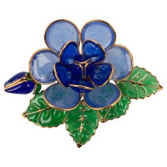 Augustine Flower Brooch / Pendant in Golden Metal and Glass Paste