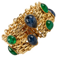 Retro Christian Dior Bracelet in Golden Metal with Cabochons in Glass Paste