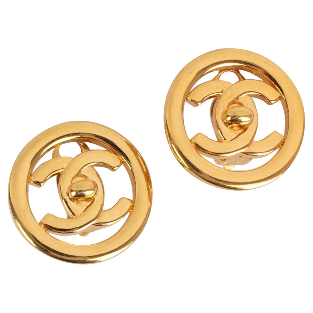 Chanel Golden Metal Turn-lock Earrings, 1997 For Sale
