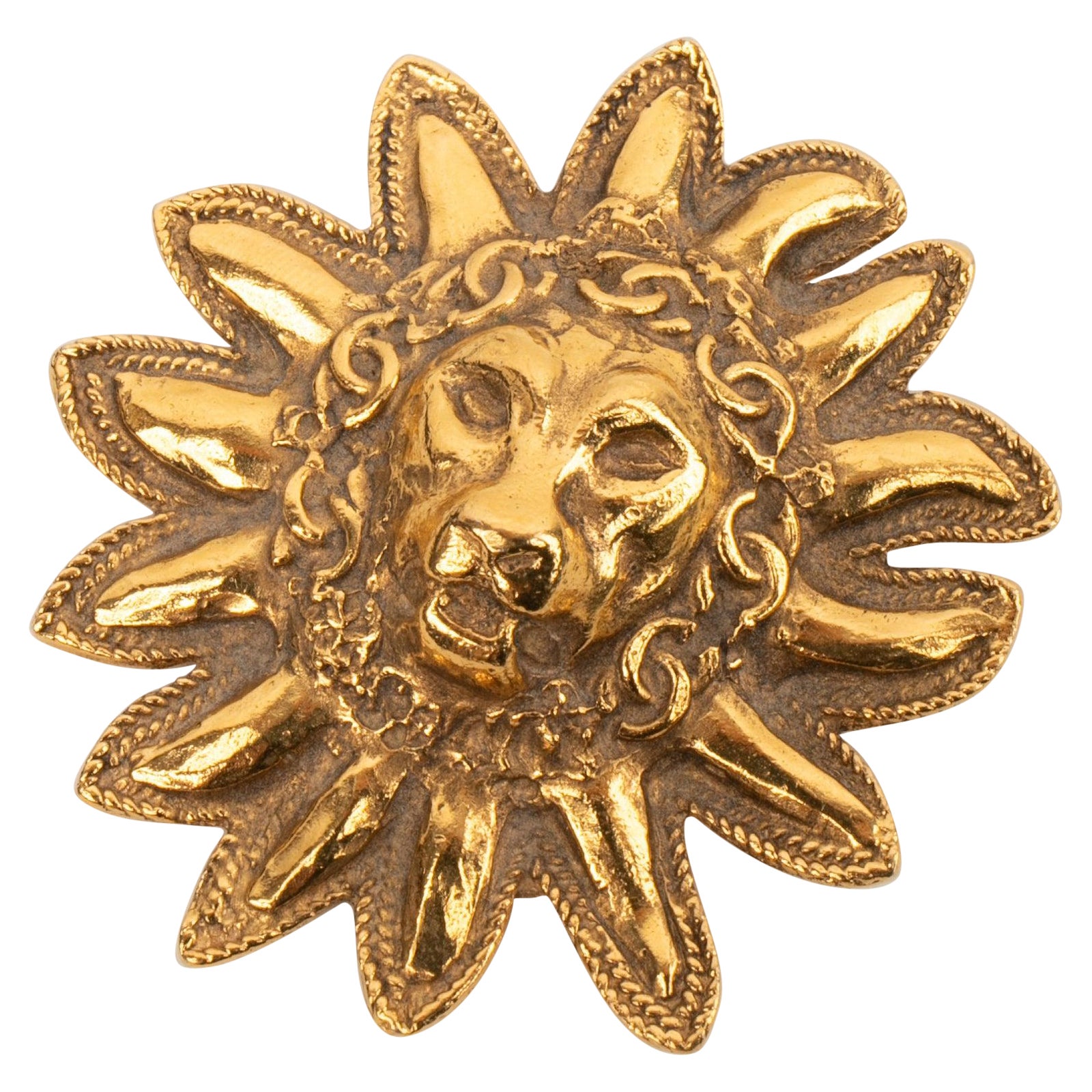 Chanel Golden Metal "Lion Head" Brooch For Sale