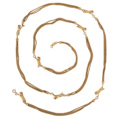 Vintage Chanel "Ram Head" Long Sautoir Necklace in Golden Metal, 1970s
