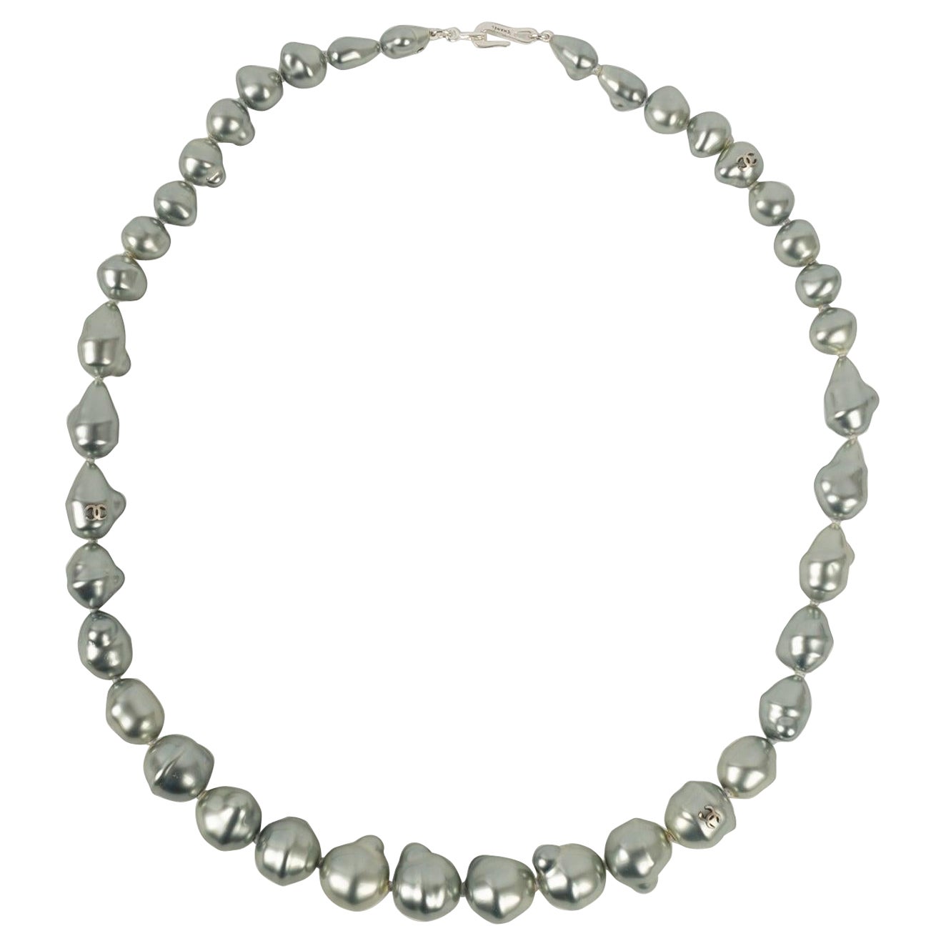 Chanel Necklace Spring Grey Pearly Baroque Beads, 1998 For Sale