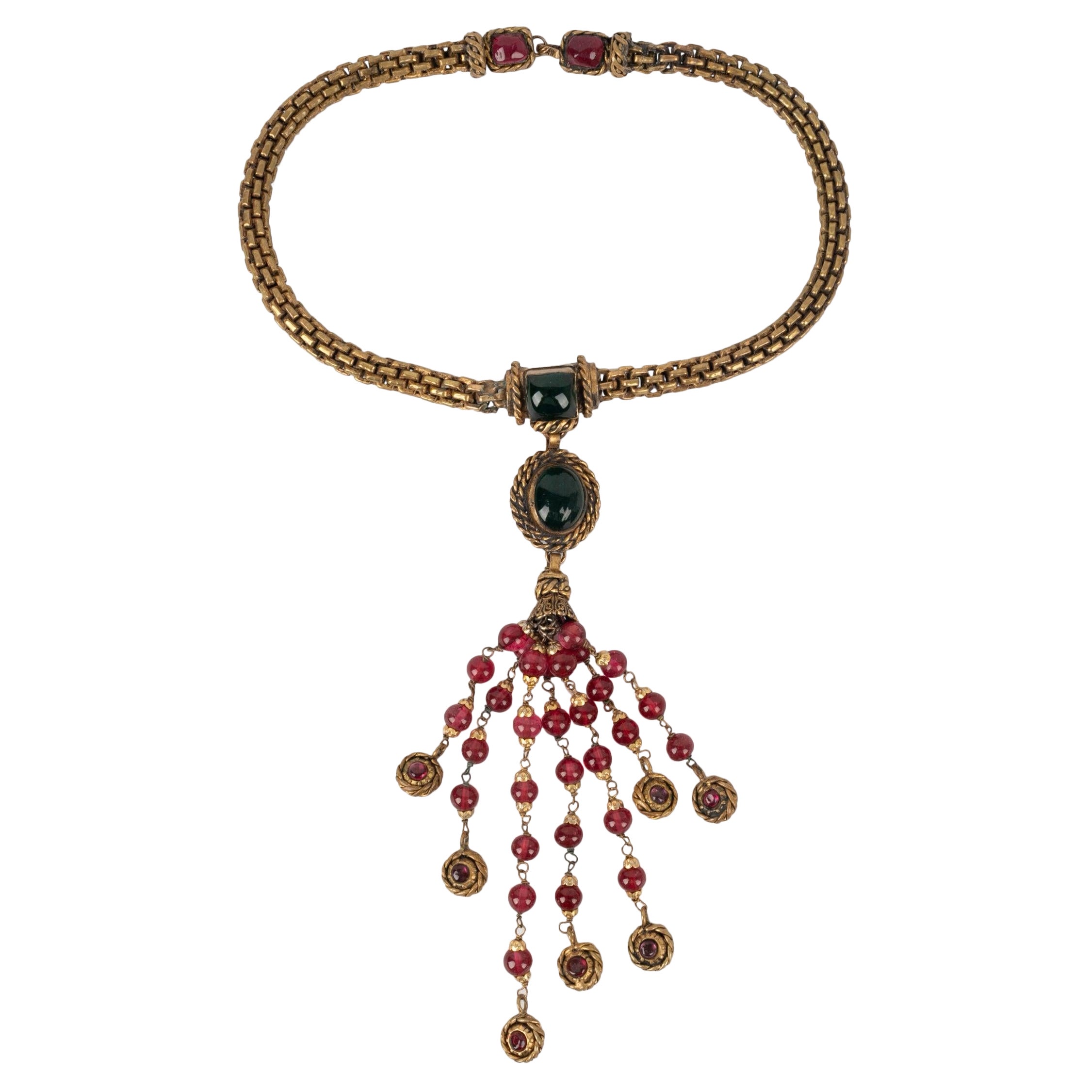 Chanel Necklace in Glass Paste and Dark-Golden Metal, 1984 For Sale