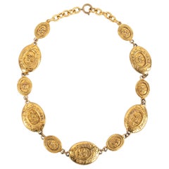 Chanel Golden Metal Short Necklace with Oval Medallions