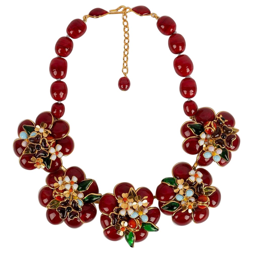 Collier de fleurs Augustine en pâte de verre et métal doré