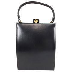 Vintage Bienen-Davis glazed black calf tall and narrow handbag 1950s