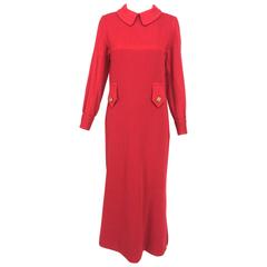 Galanos Mod red wool flannel and corded wool midi dress 1960s 12