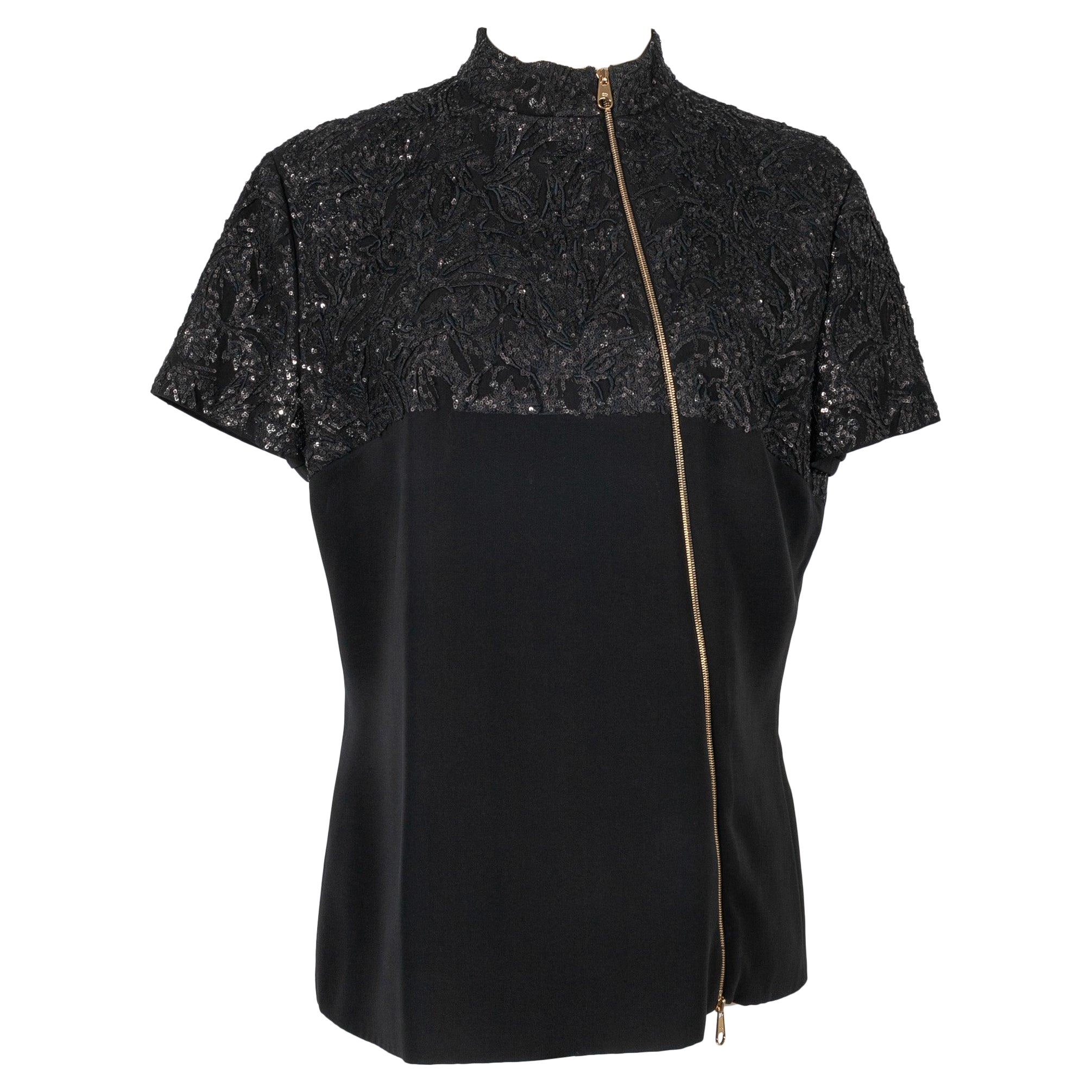 Christian Dior Embroidered Black Silk Top For Sale
