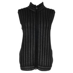 Chanel Black Coated Corduroy Mesh Sleeveless Cardigan