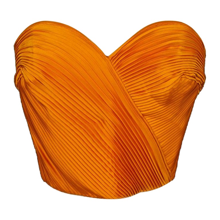 Valentino Pleated Bustier Top in Orange Silk For Sale