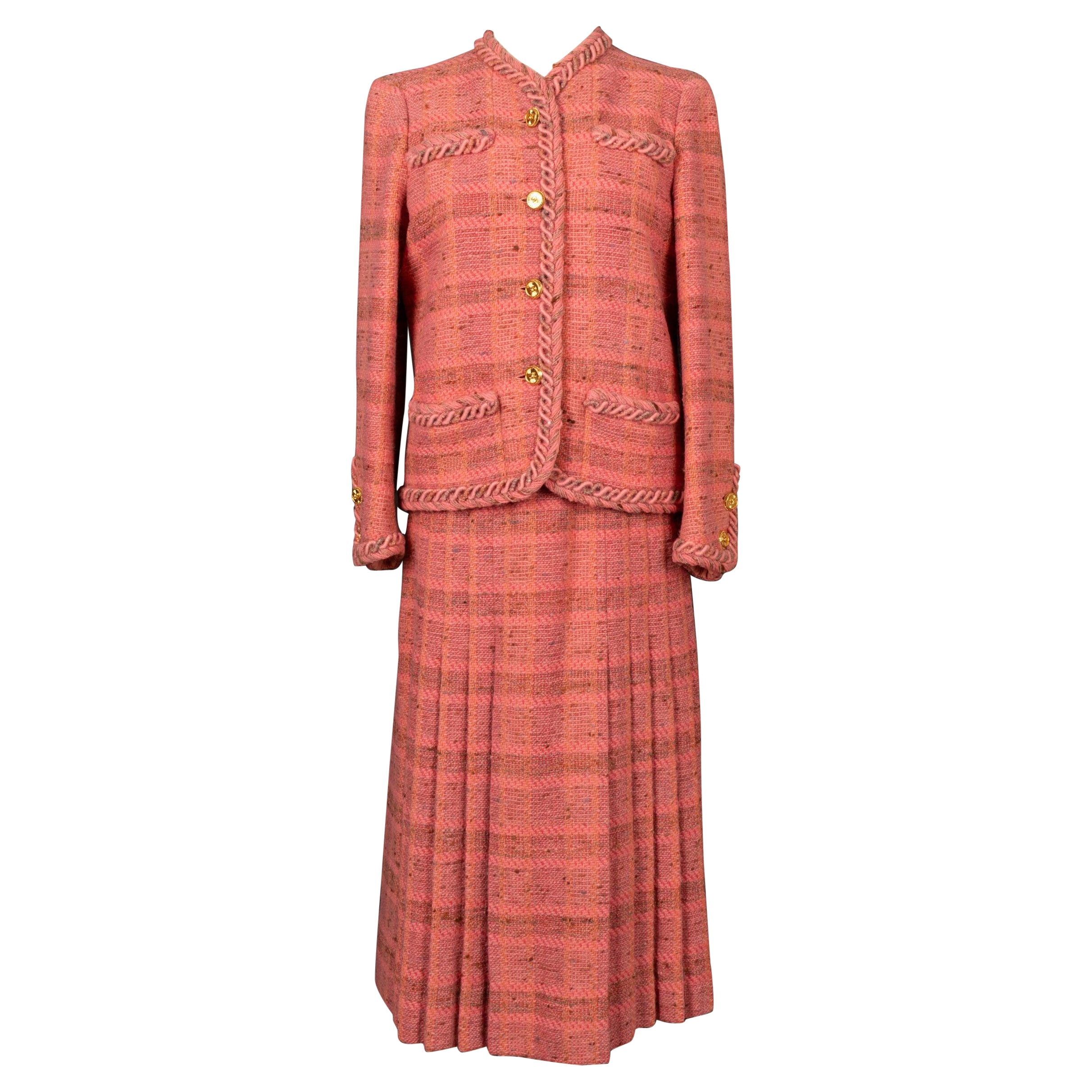 Chanel Haute Couture Suit Set of Pink-Tone Tweed Jacket and Skirt