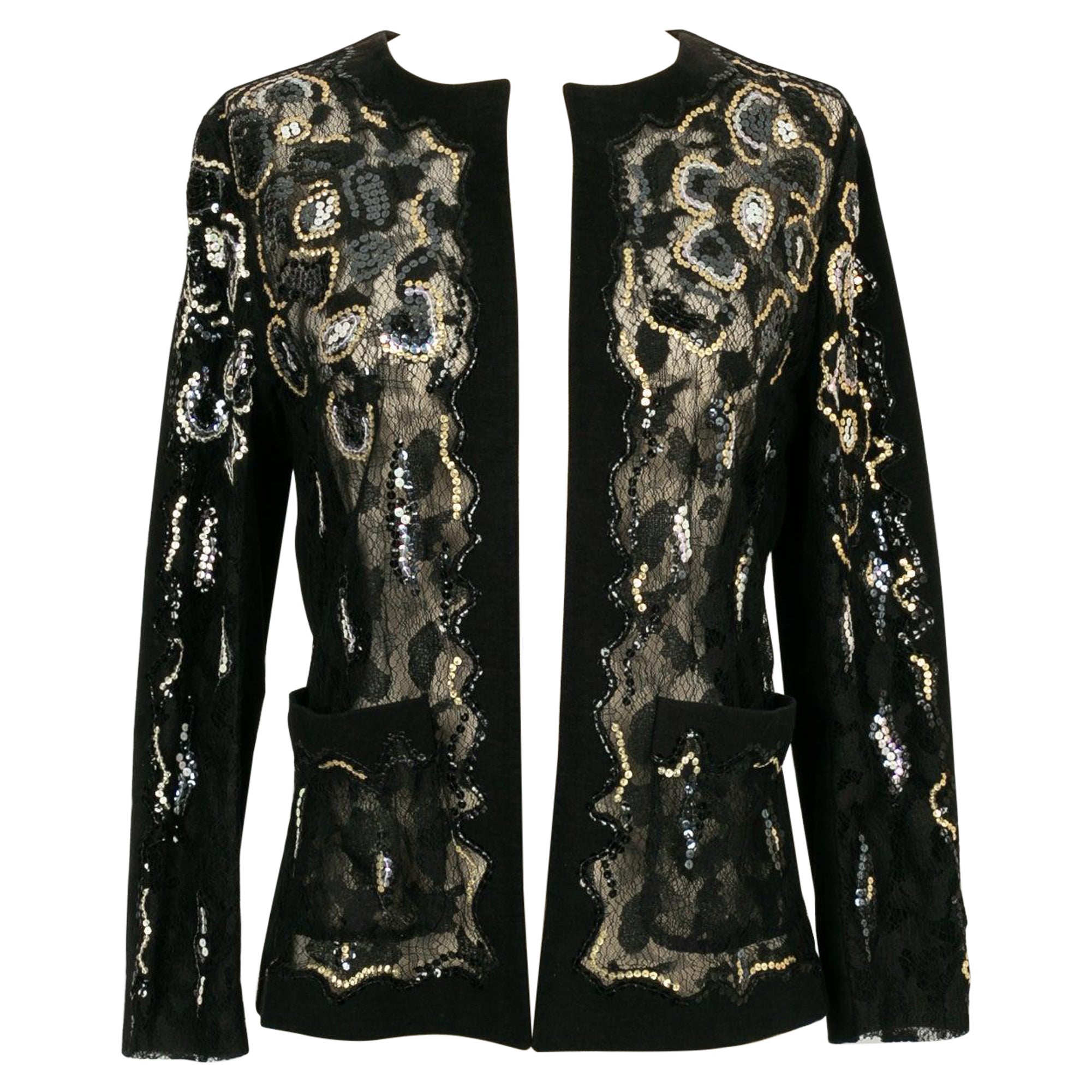 Chanel Embroidered Jacket in Suede and Lace with Sequins For Sale