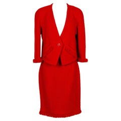 Used Chanel Suit with Skirt in Red Wool Tweed and Silk Lining, 1990s