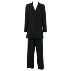 Vintage Chanel Suit Set of Jacket and Pants in Black Wool, 1997