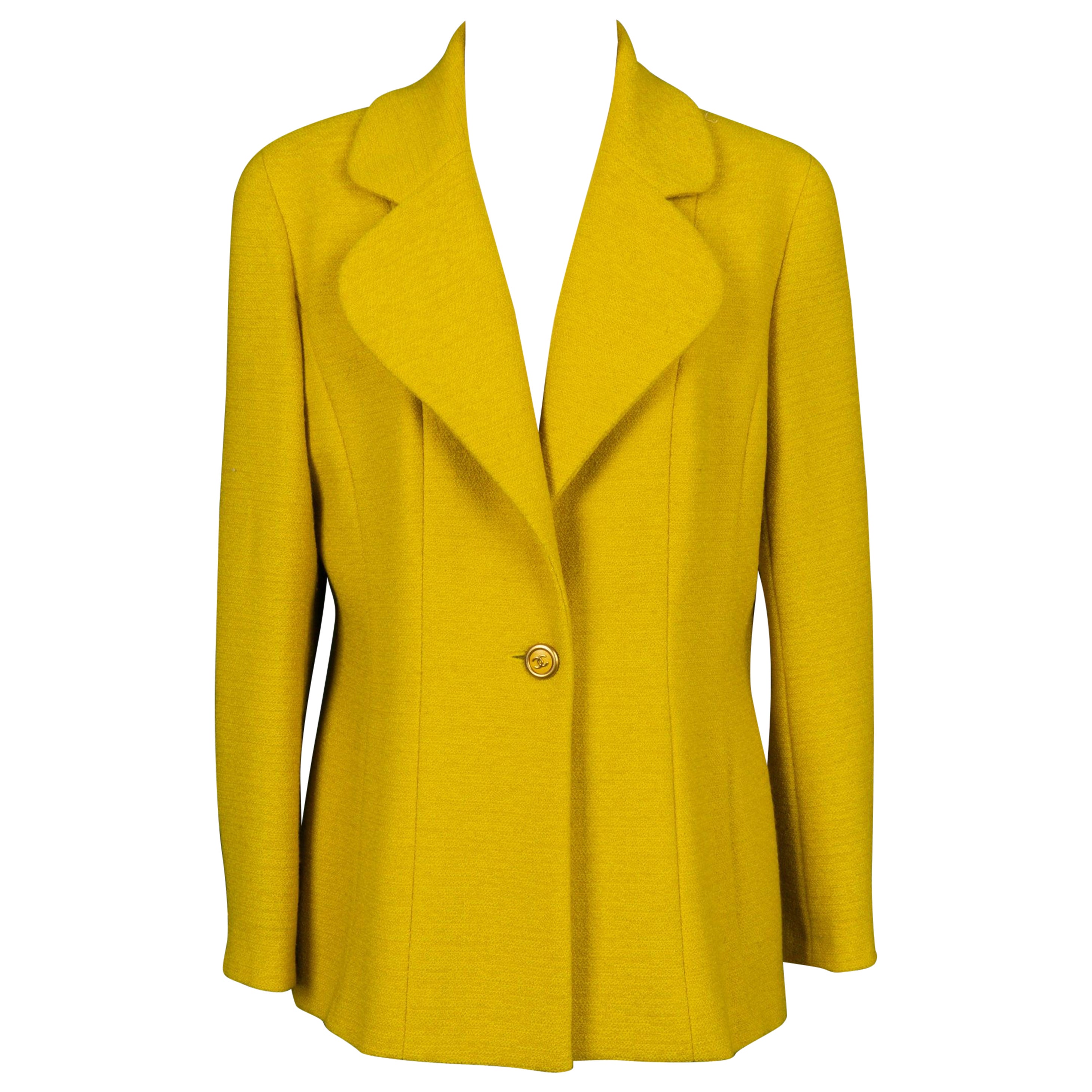Chanel Wool Tweed Jacket with Yellow Silk Lining, 1994 For Sale