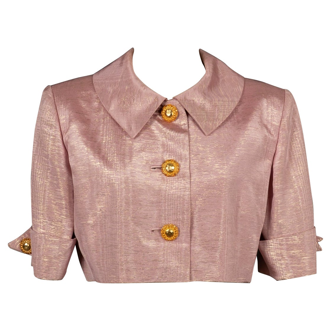 Nina Ricci Short Jacket in Pink Cotton and Golden Lame For Sale