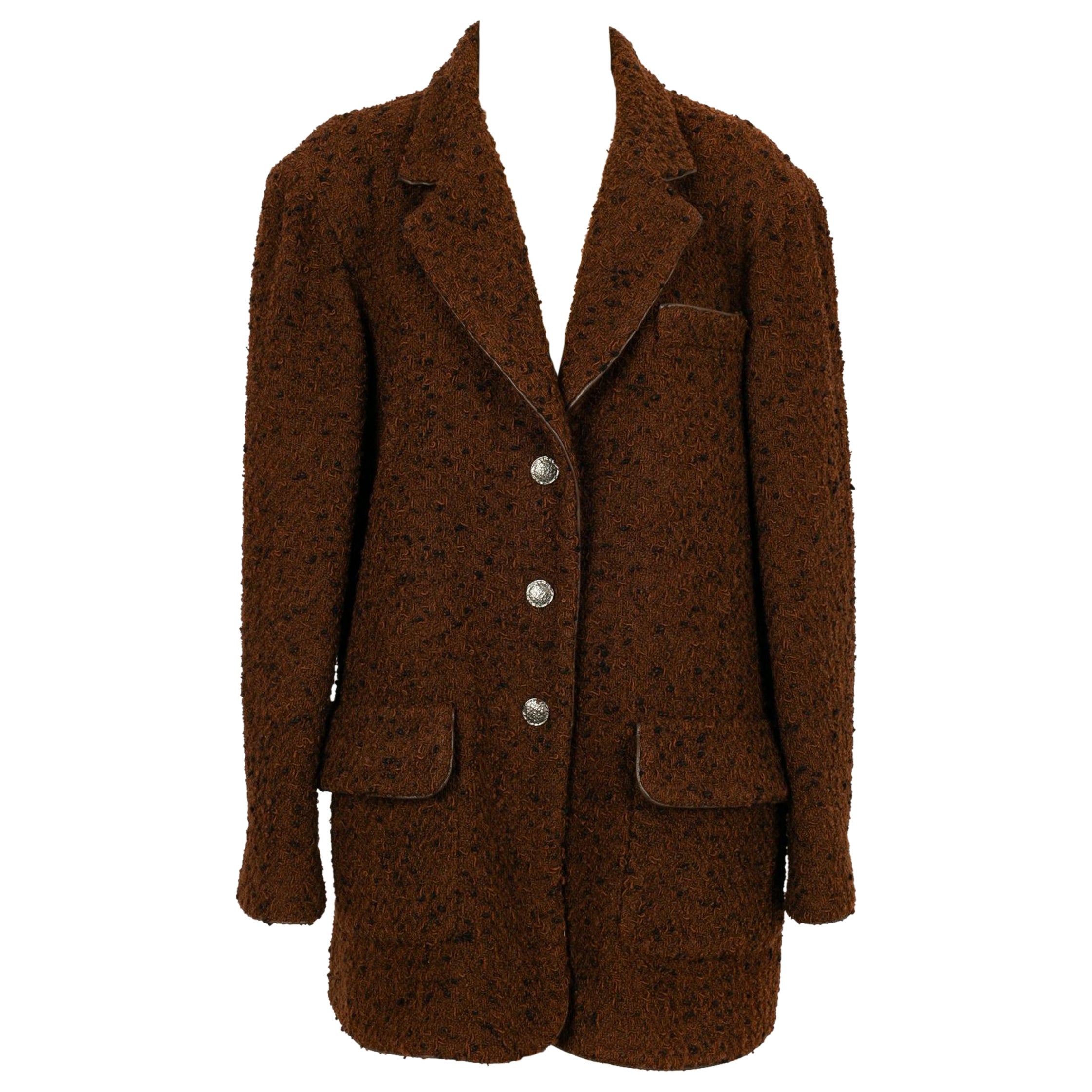 Chanel Jacke aus braunem Woll-Tweed mit Seidenfutter, 1997 im Angebot