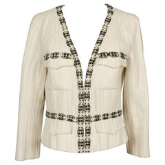 Chanel Weiße Jacke aus Baumwolle und Leinen mit Perlen und Pailletten, 2003