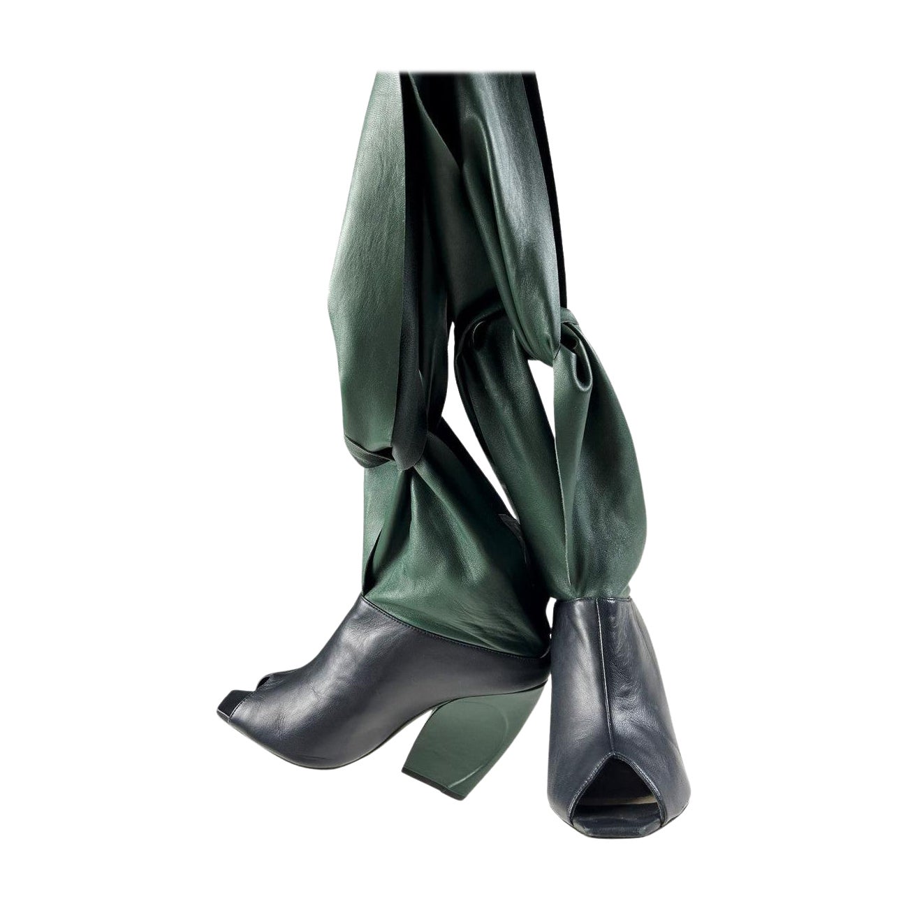 Green and ink blue leather boots by John Galliano for Christian Dior Circa 2000 For Sale