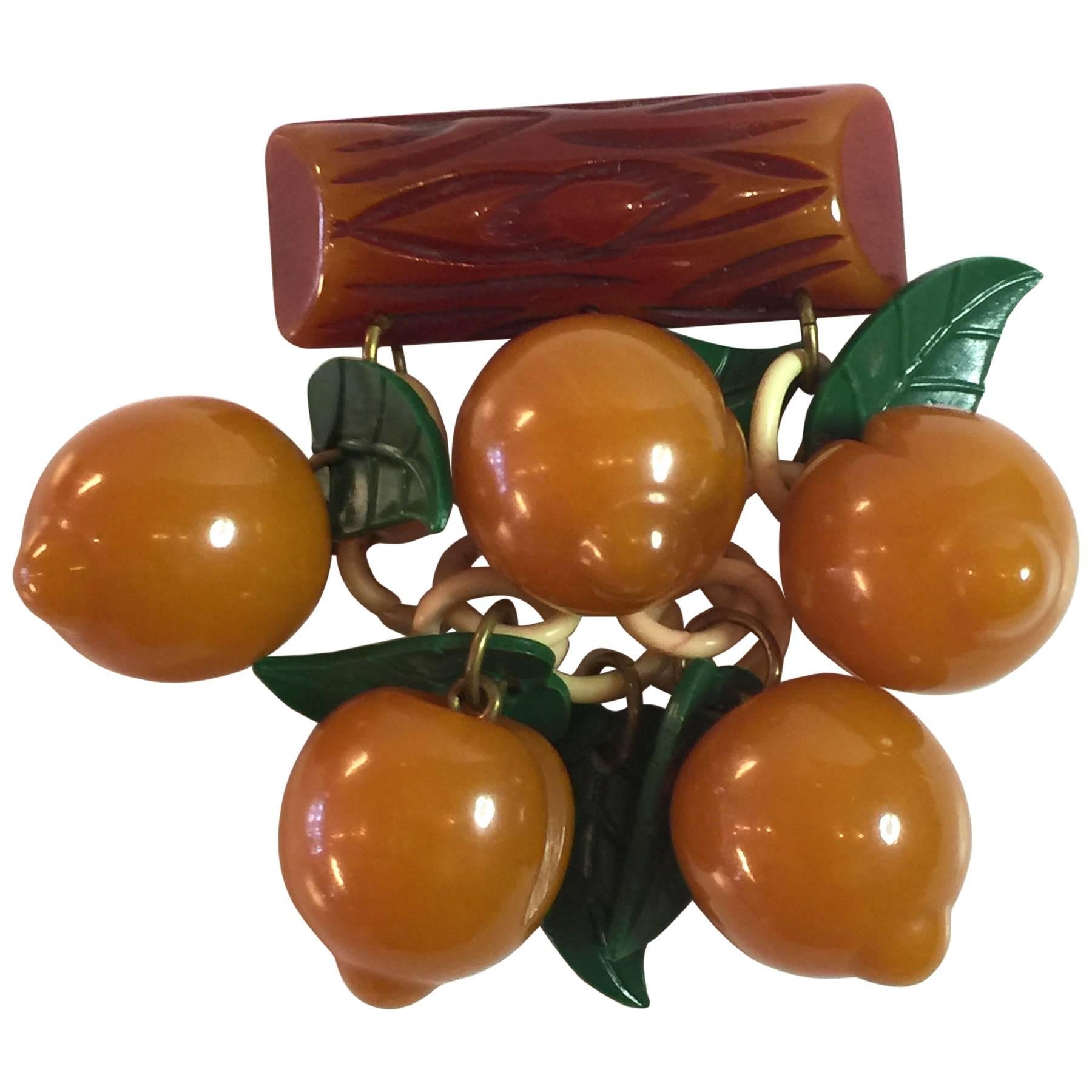 1930s Bakelite APRICOTS Pin/Brooch For Sale