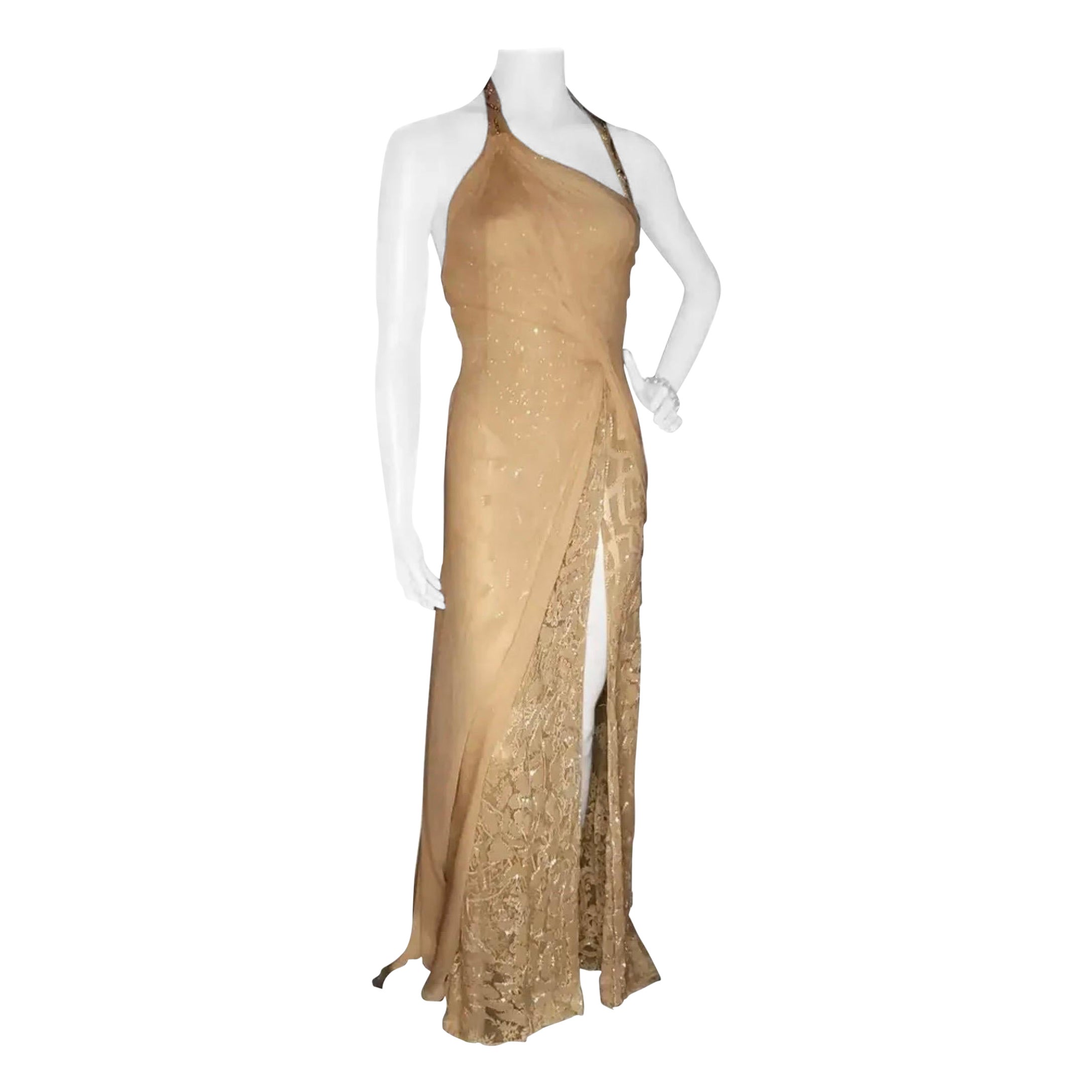 Rare Vintage Versace Atelier Nude Embellished Gown  For Sale