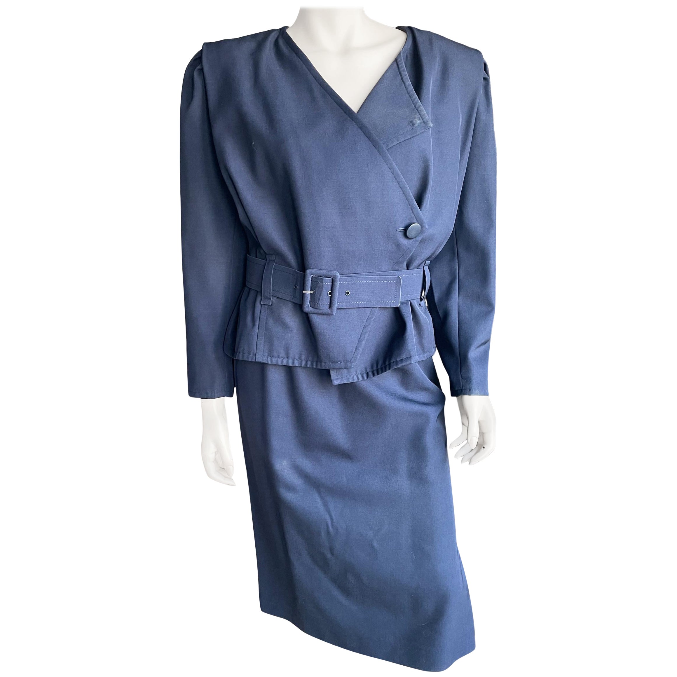 1980s Navy Courreges Skirt Suit Set  For Sale