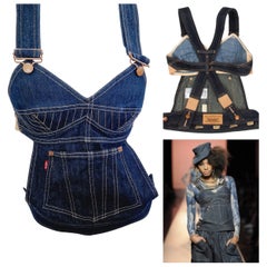 Jean Paul Gaultier x Levi`s Runway 2010 Corset Denim Jean XS Bondage Bustier Top