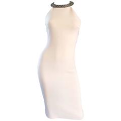 Michael Kors Collection Ivory Size 6 Grecian Silver Chain Neck Wool Runway Dress