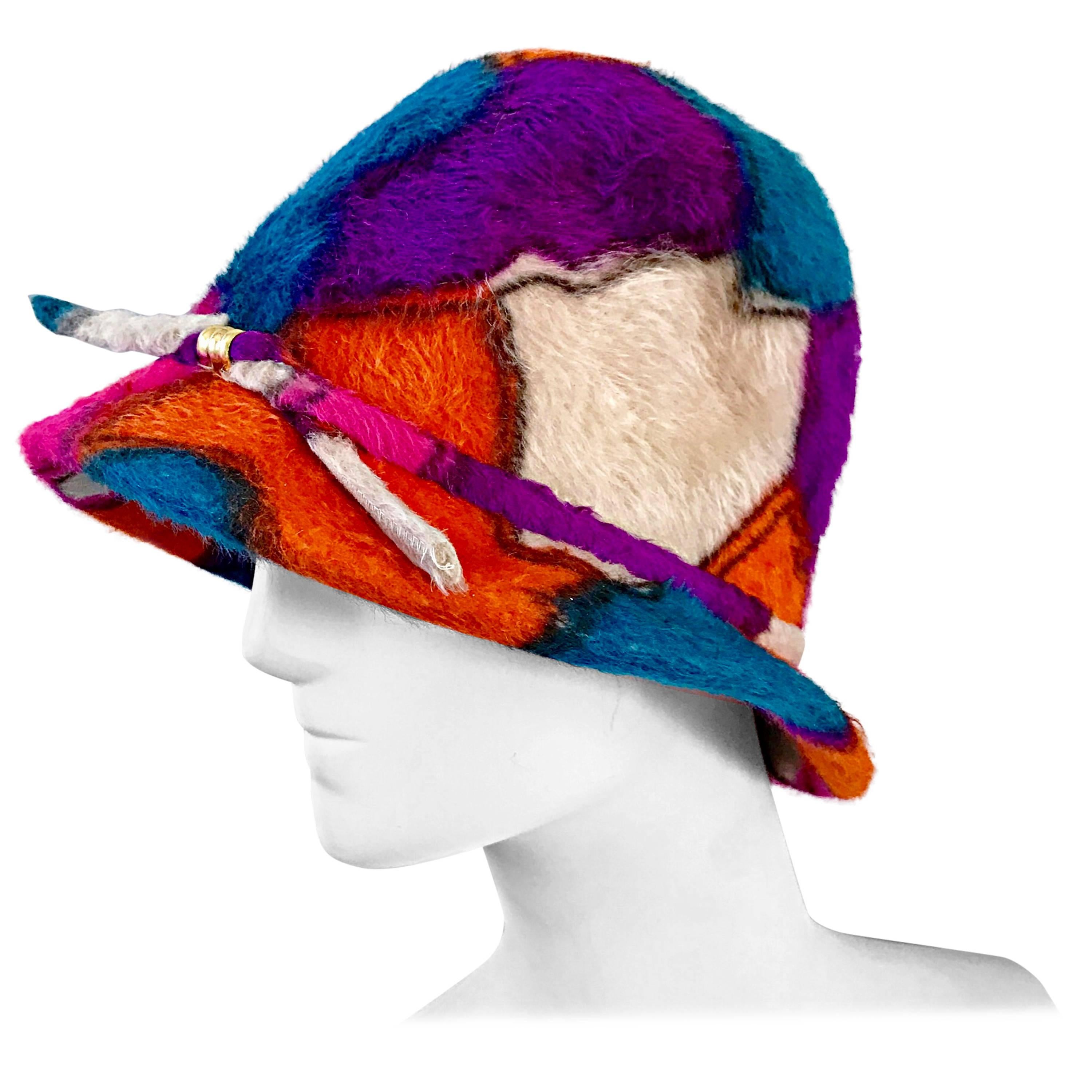 Yves Saint Laurent YSL Color Block Abstract Print Vintage Hat, 1960s 