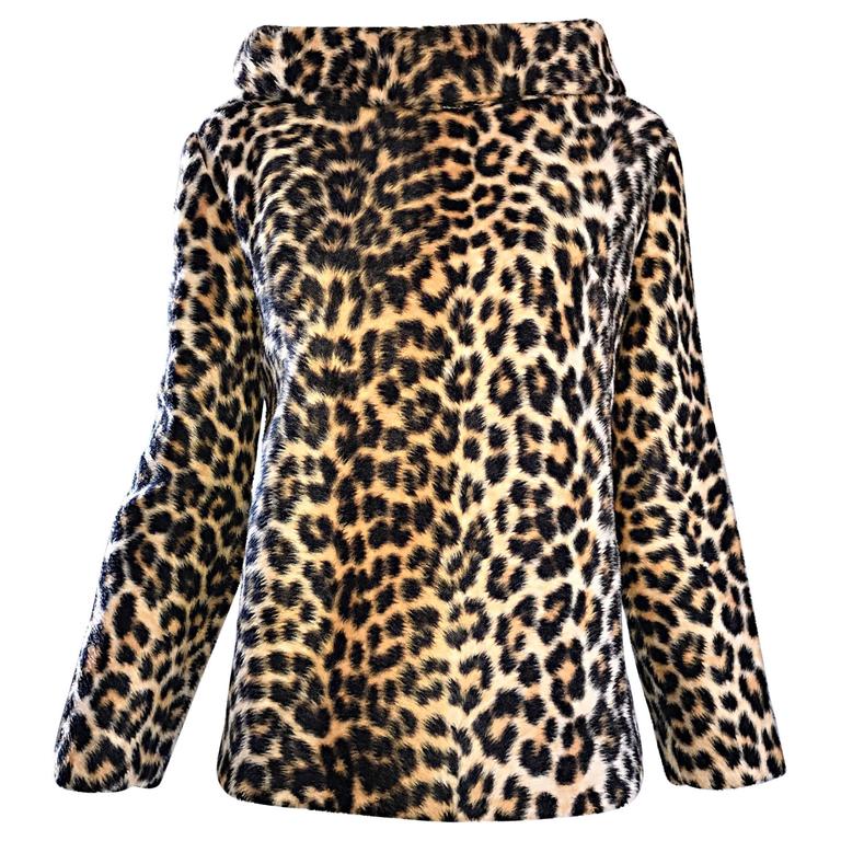 Chic 1960s Faux Fur Leopard Cheetah Print Vintage 60s Long Sleeve ...