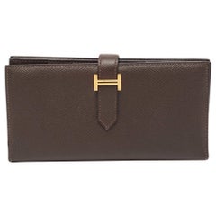 Hermés Chocolat Portefeuille à soufflet en cuir Epsom Bearn