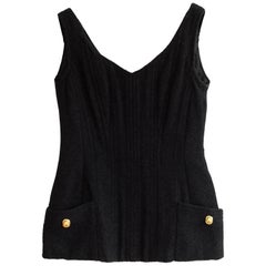 Chanel Used Spring/Summer 1993 Black Tweed Gold Clover 93P Corset Top