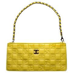 Chanel Lucky Charm Bag - Yellow Leather CC Symbols Silver Chain Clutch Handbag