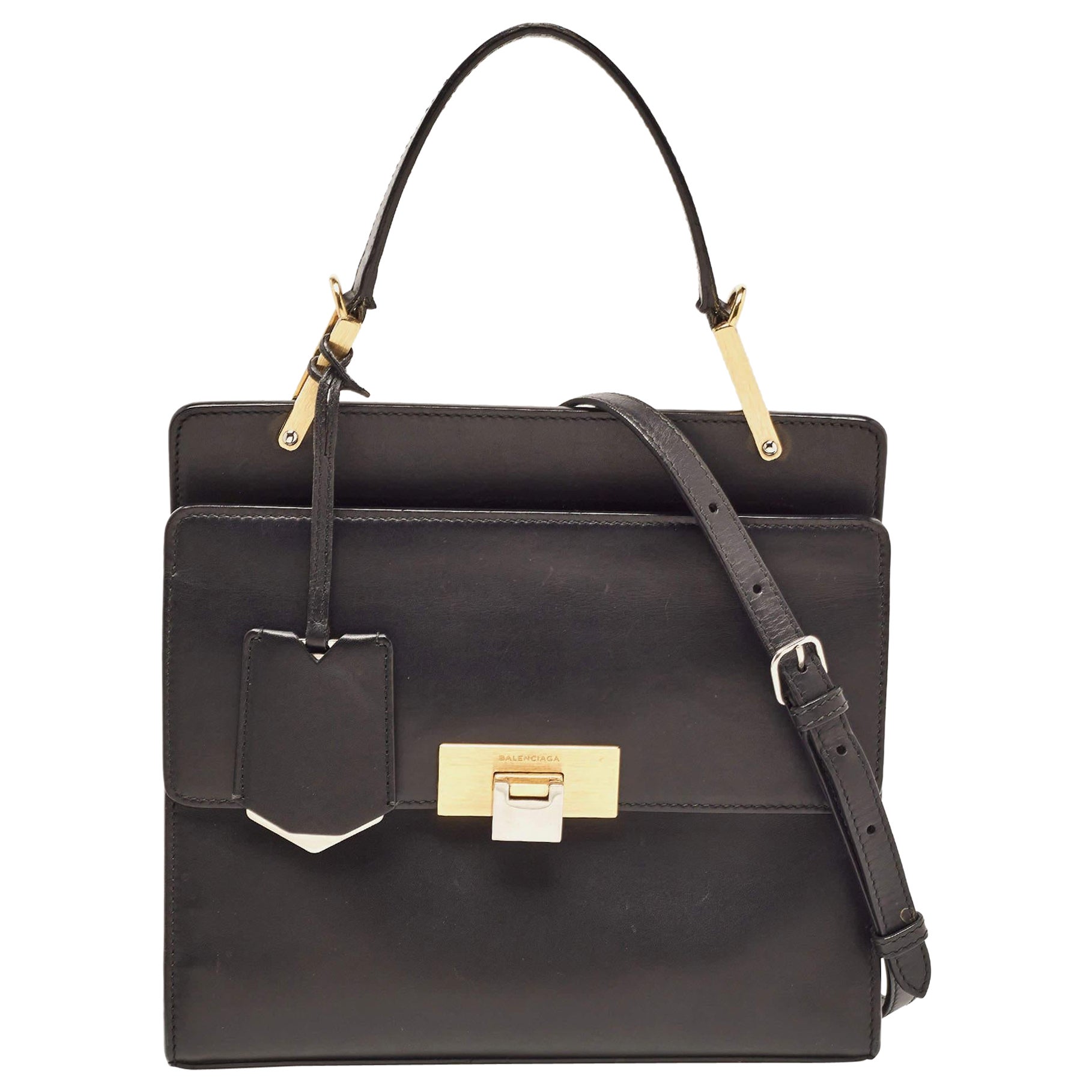 Balenciaga Black Leather Le Dix Cartable Top Handle Bag For Sale