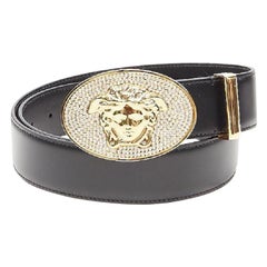Used VERSACE La Medusa crystal encrusted gold buckle black belt 85cm 32-36"