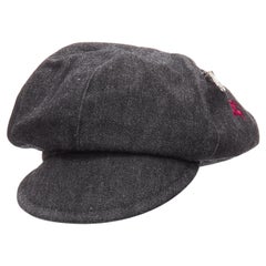 Burberry Vintage noir denim logo broderie zip poche newboy chapeau Sz 54